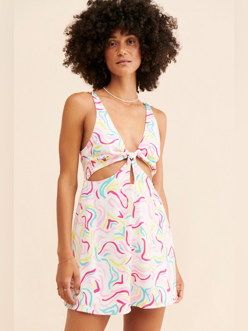 For Love & Lemons Palmer satin Mini Dress Multicolor Swirl Print small strappy